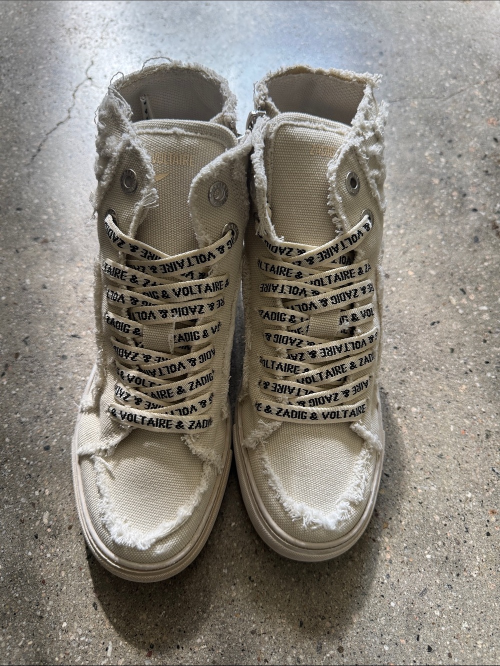 Zadig & Voltaire Off-White Distressed High-Top Sneakers